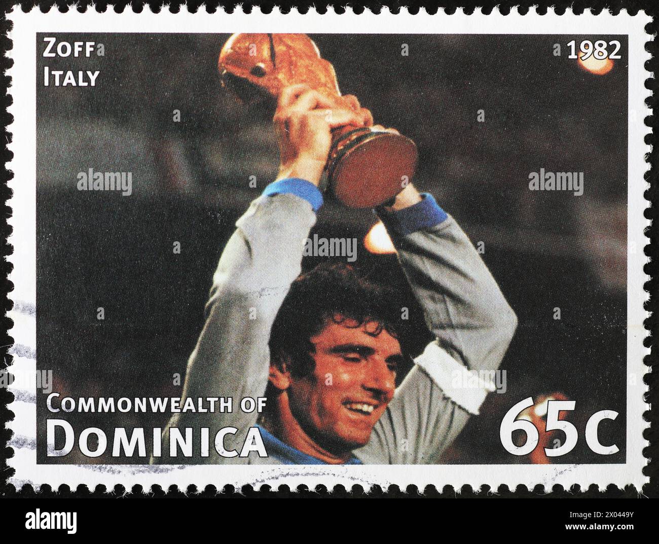 Dino Zoff with the World Cup of 1982 on stamp Stock Photo