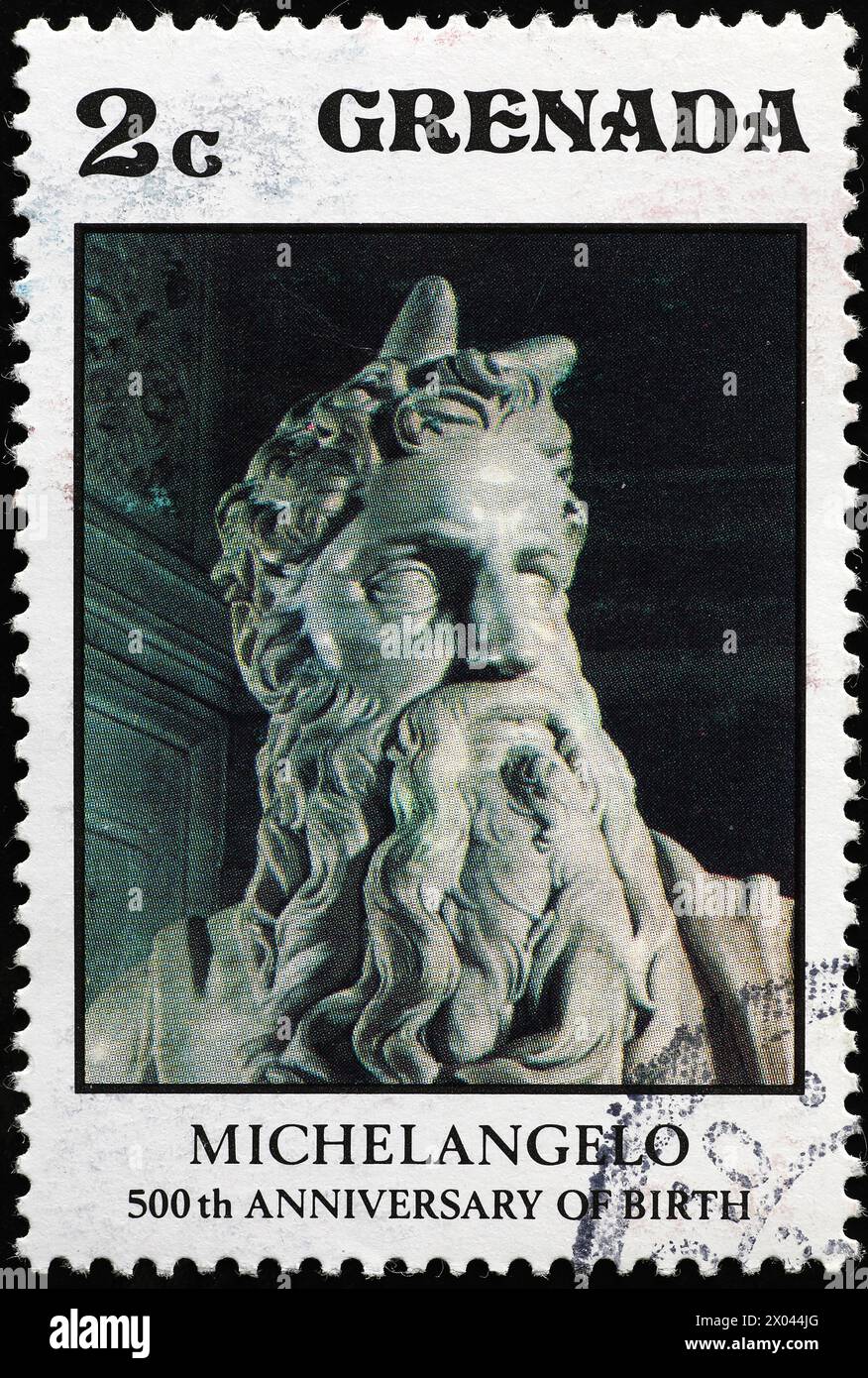 Head of Moses by Michelangelo on postage stamp Stock Photo