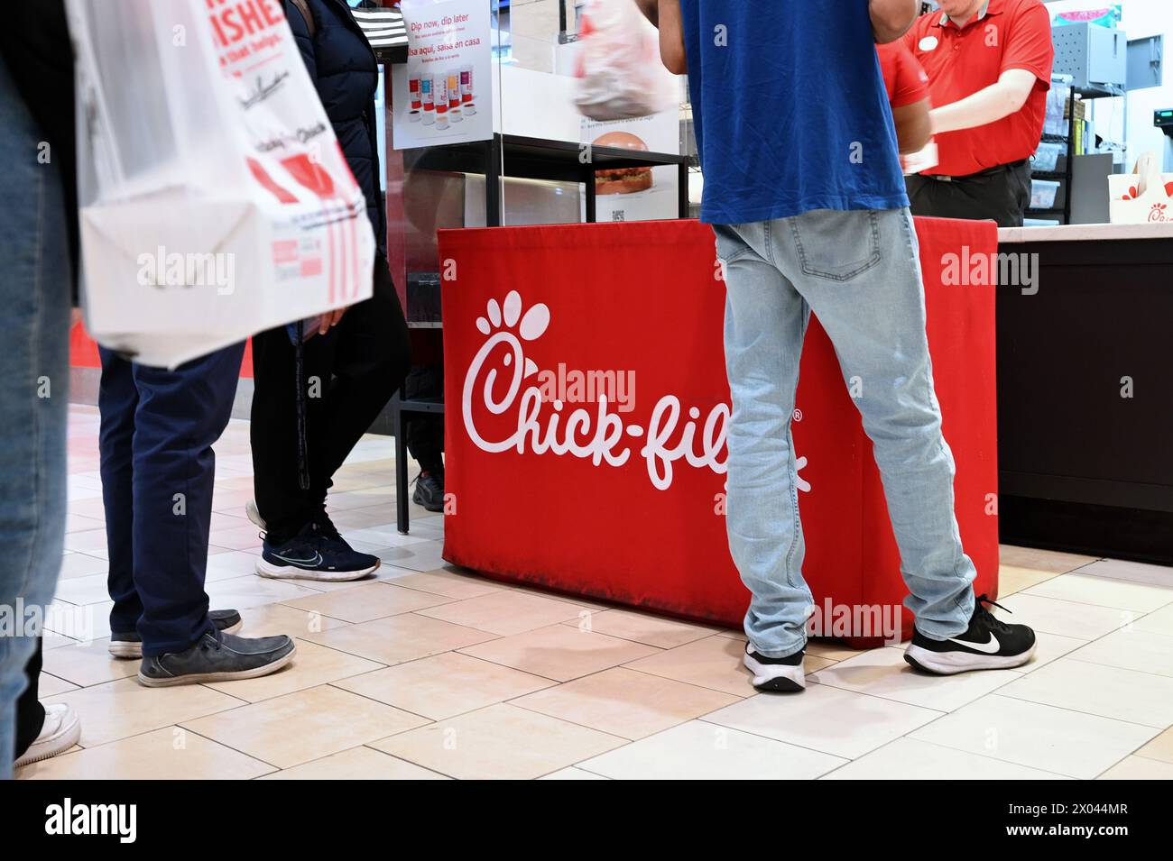 New York, USA. 09th Apr, 2024. View of the 'ChickfilA' American fast
