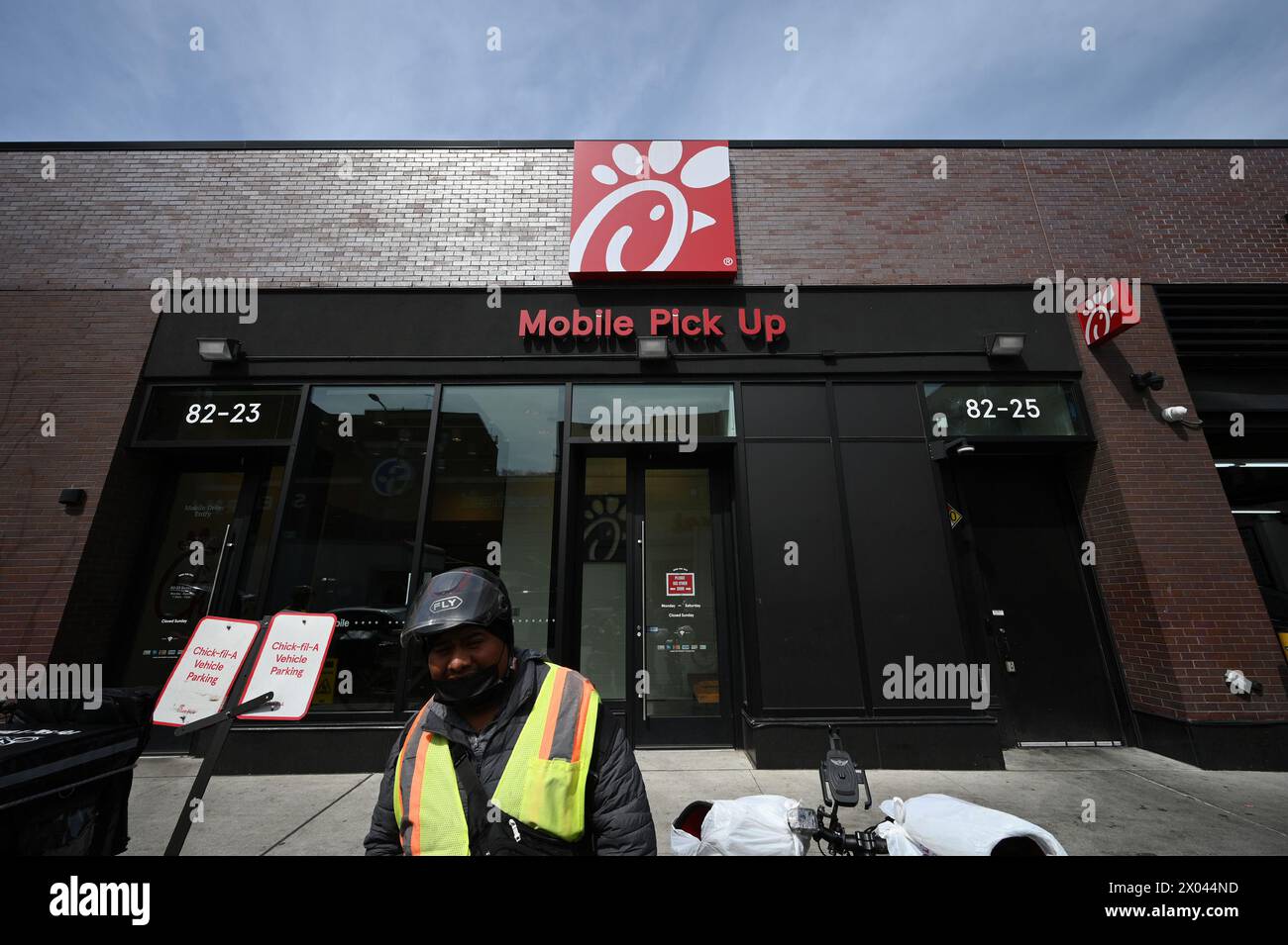 New York, USA. 09th Apr, 2024. View of the 'ChickfilA' American fast