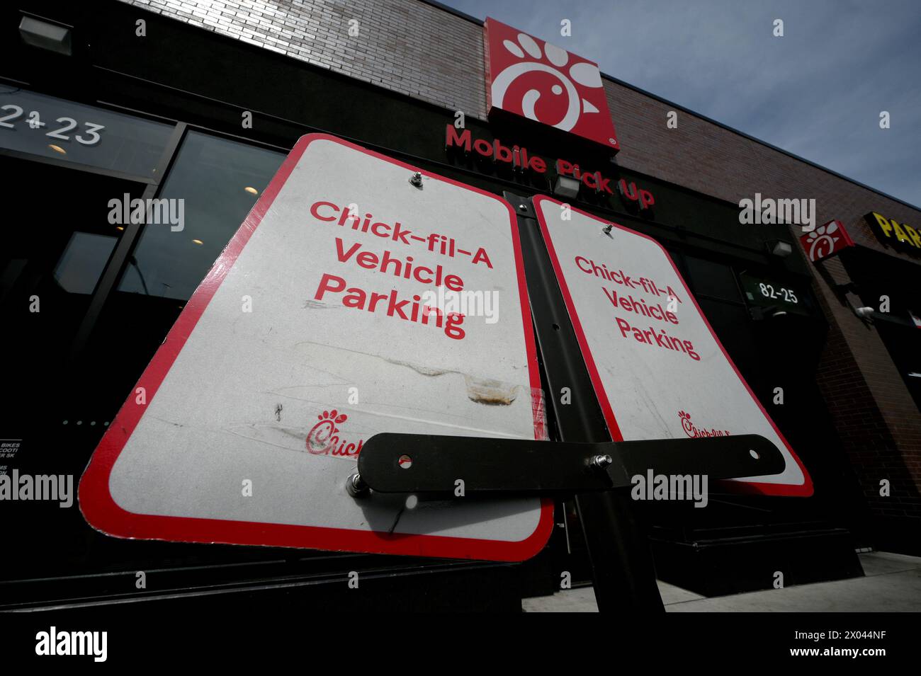 New York, USA. 09th Apr, 2024. View of the 'ChickfilA' American fast
