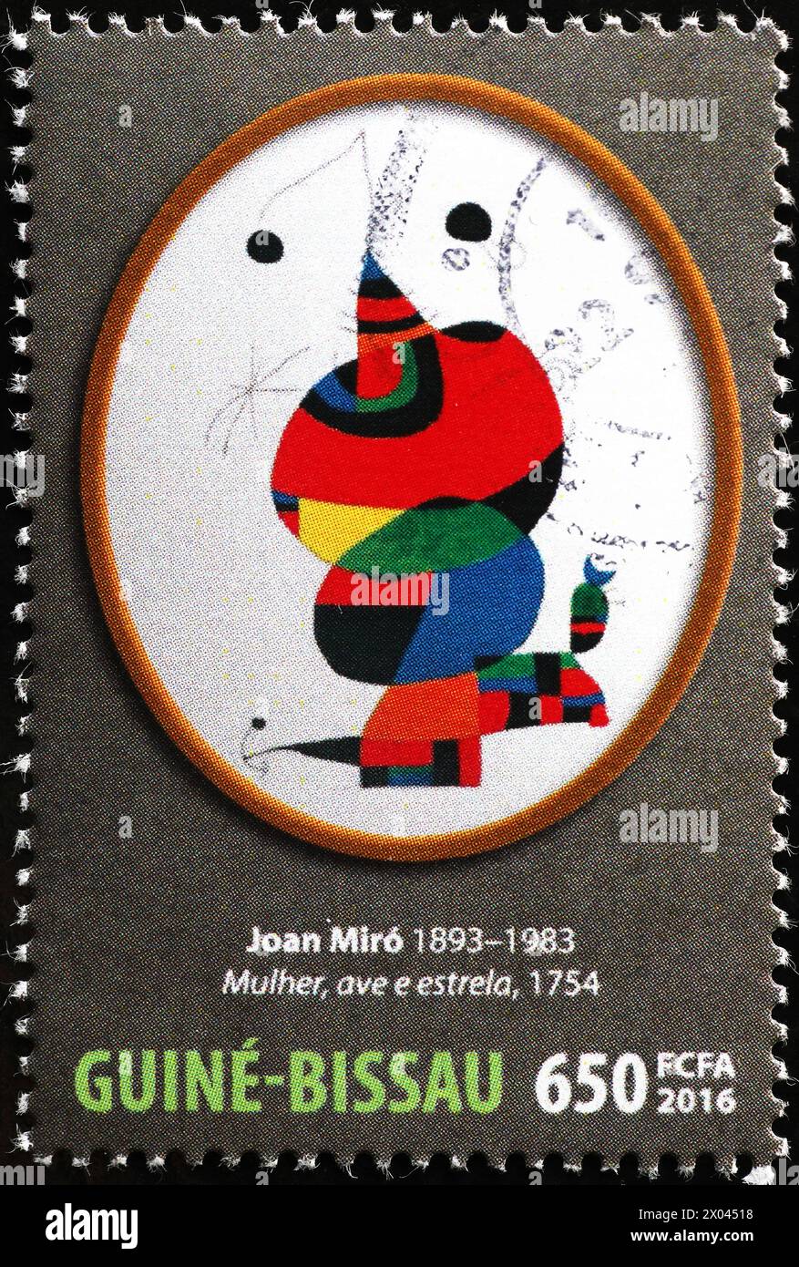 Painting by Joan Mirò on stamp of Guinea Bissau Stock Photo