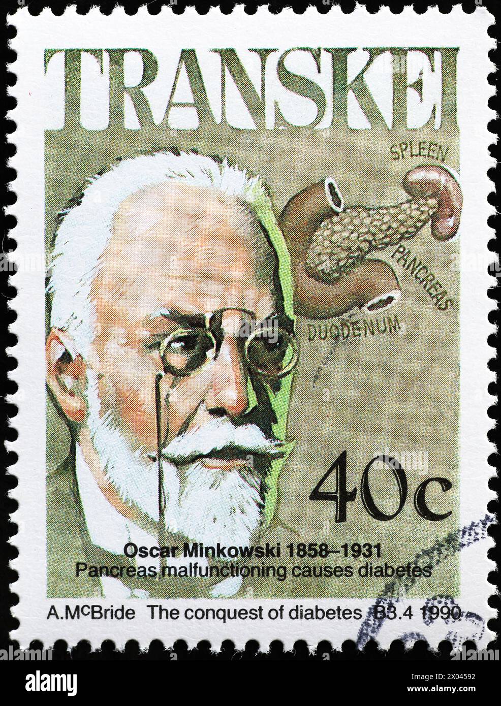 Scientist doctor Oscar Minkowski on postage stamp Stock Photo