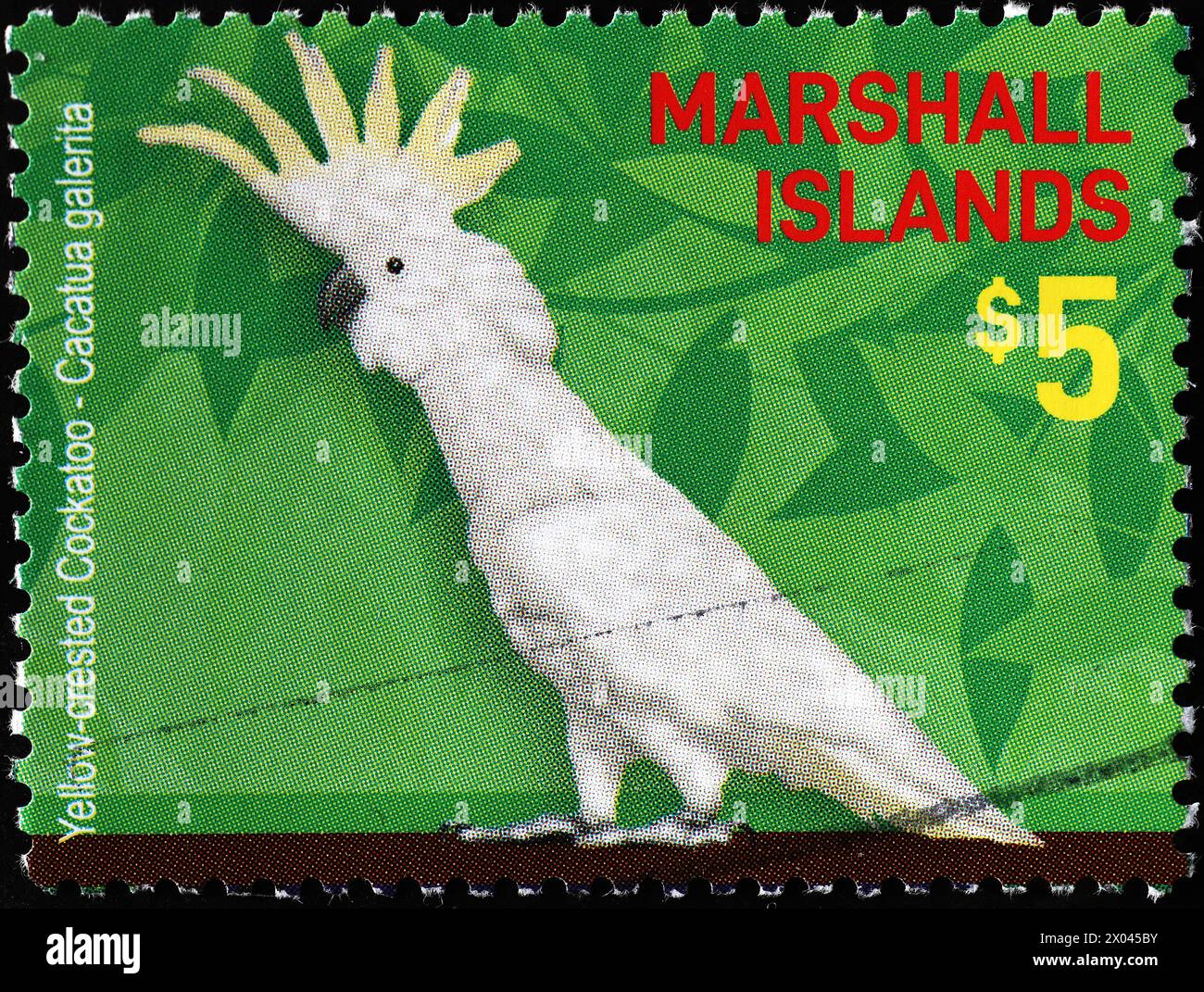 Sulphur-crested cockatoo on stamp of Marshall islands Stock Photo