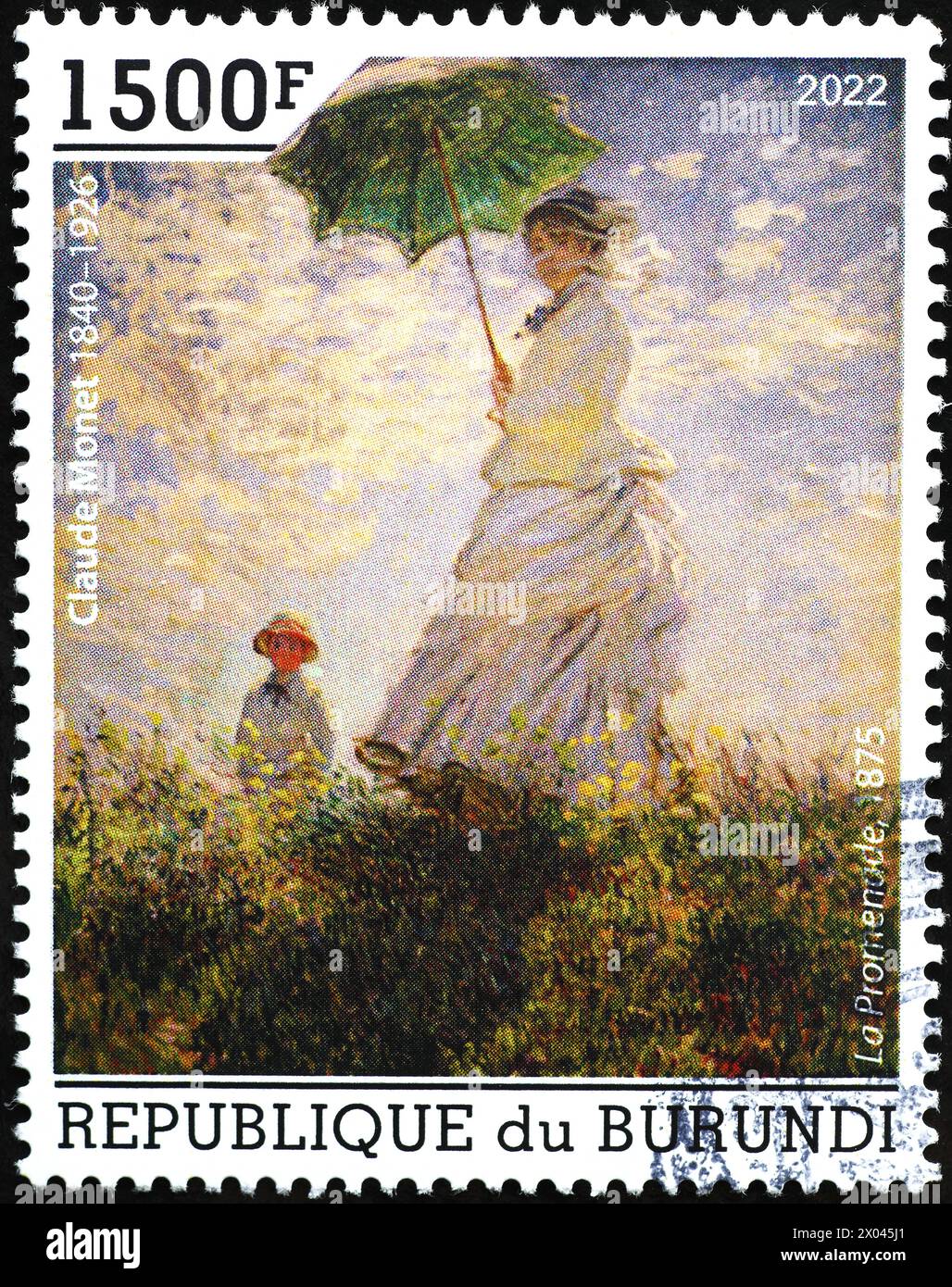 Woman with a Parasol by Monet on postage stamp Stock Photo