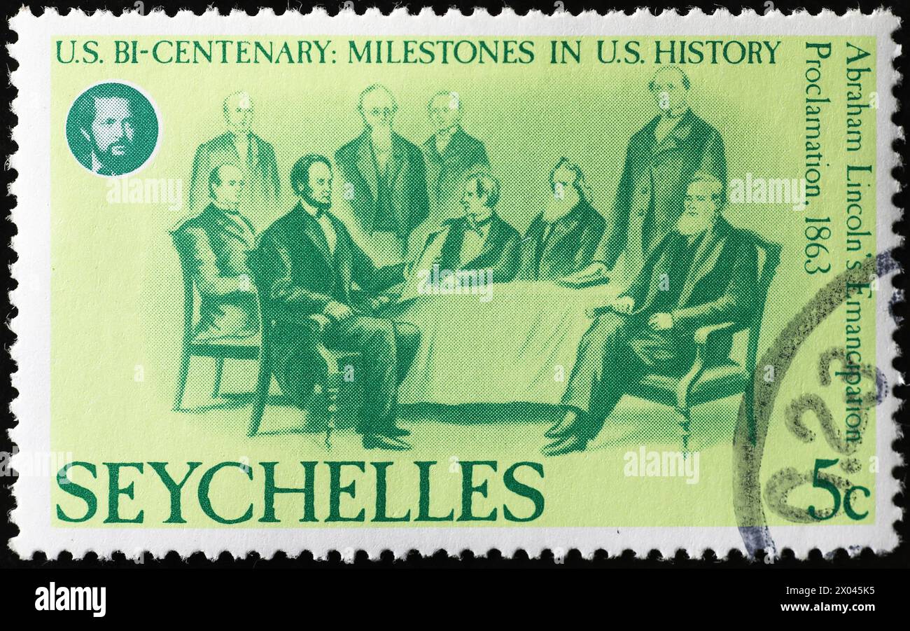Abraham Lincoln's Emancipation Proclamation on stamp from Seychelles Stock Photo