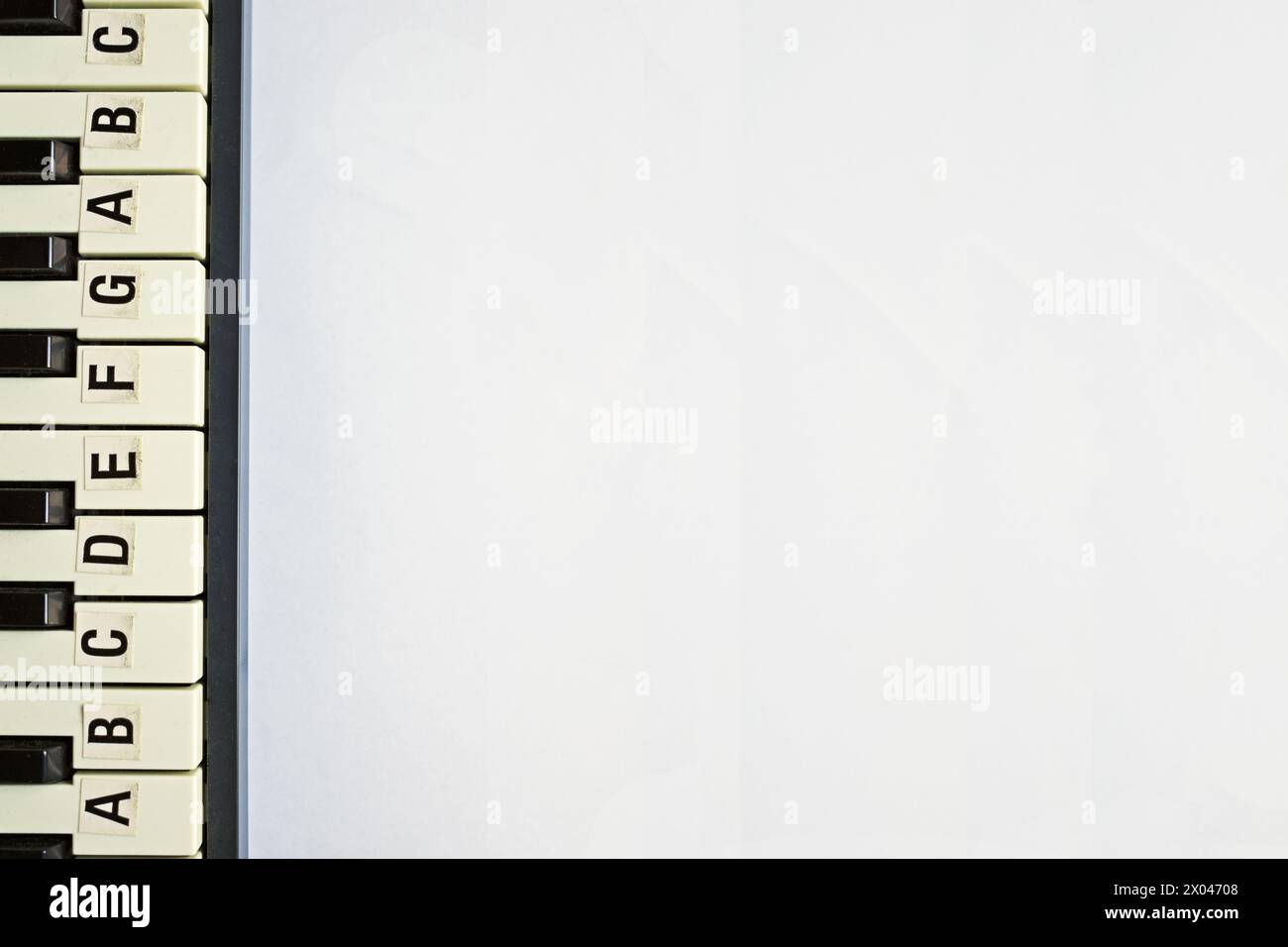 Piano keys with not labels to learn playing. With space for your own ...