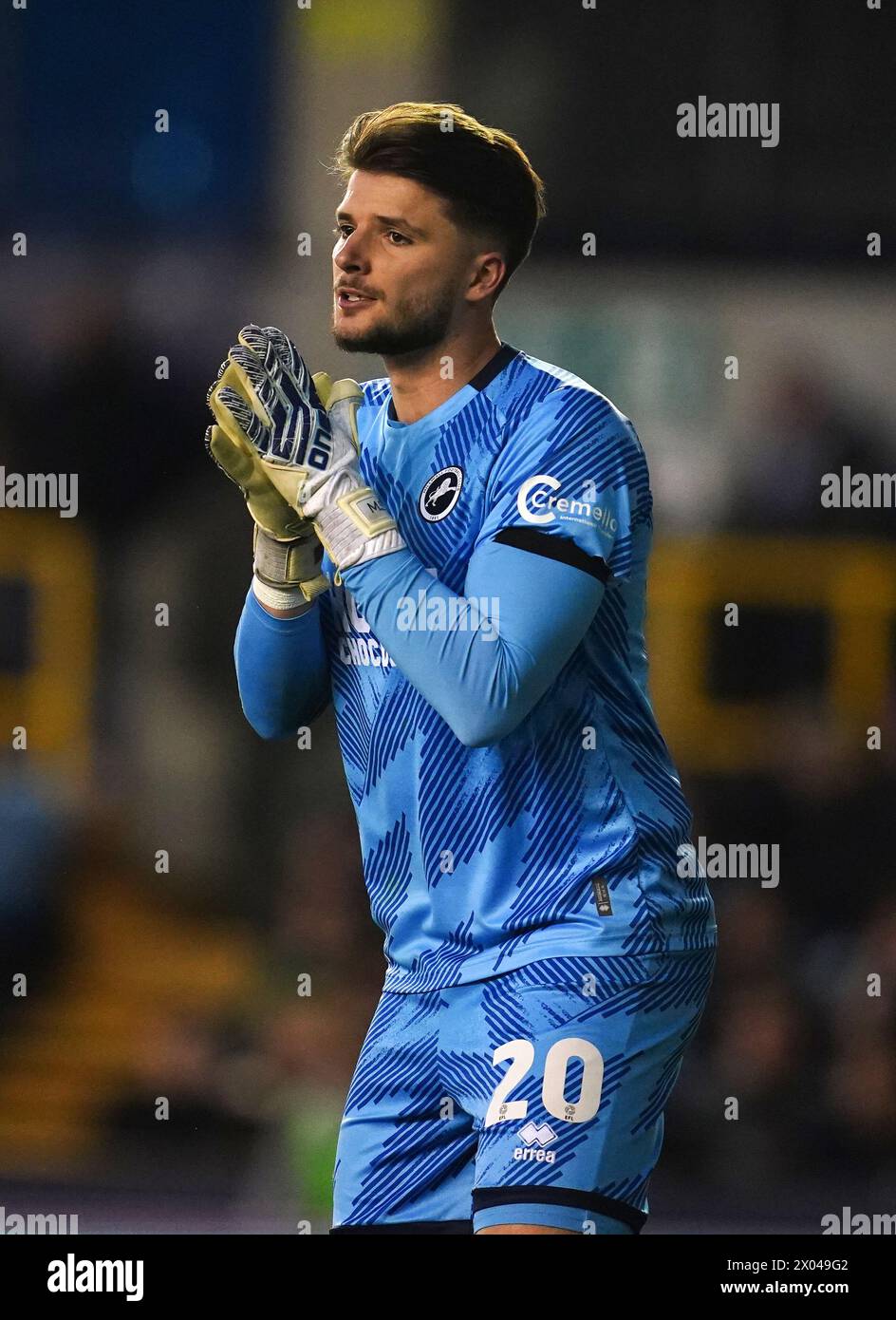 Millwall goalkeeper Matija Sarkic during the Sky Bet Championship match at The Den, London. Picture date: Tuesday April 9, 2024. Stock Photo