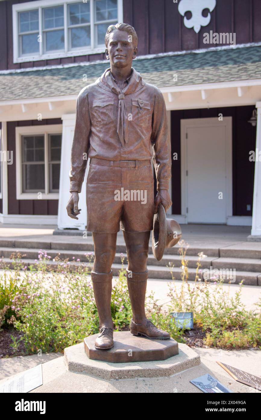 Statue of President Ford As A Boy Scout in Grand Rapids, Michigan Stock Photo