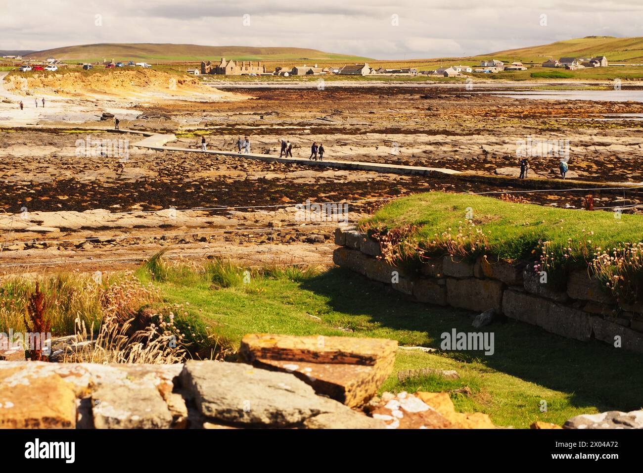 Looking from Brough of Birsay to mainland Orkney across the causeway