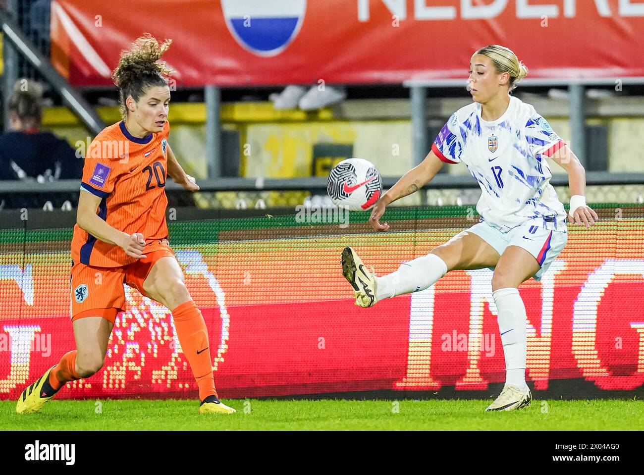 BREDA, NETHERLANDS - APRIL 9: Celin Bizet Ildhusøy of Norway controlls the ball during the UEFA Women's Euro 2025 group A qualifying round day 2 match between Netherlands and Norway at Rat Verlegh Stadion on April 9, 2024 in Breda, Netherlands. (Photo by Joris Verwijst/Orange Pictures) Stock Photo