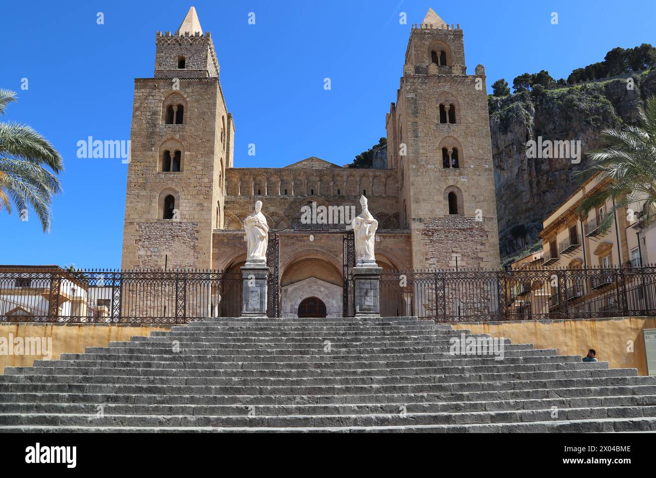 Exterior of the Cefalu Cathedral, a World Heritage Site, in Sicily, Italy Stock Photo