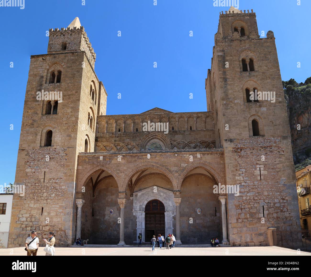 Exterior of the Cefalu Cathedral, a World Heritage Site, in Sicily, Italy Stock Photo