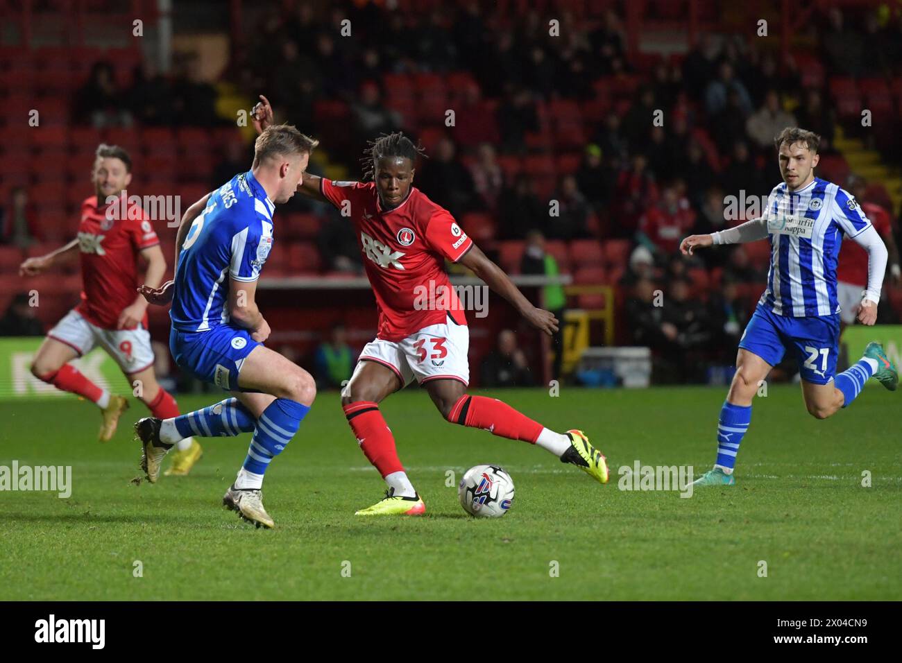 London, England. 9th Apr 2024. Karoy Anderson of Charlton Athletic shotos during the Sky Bet EFL League One fixture between Charlton Athletic and Wigan Athletic. Kyle Andrews/Alamy Live News Stock Photo