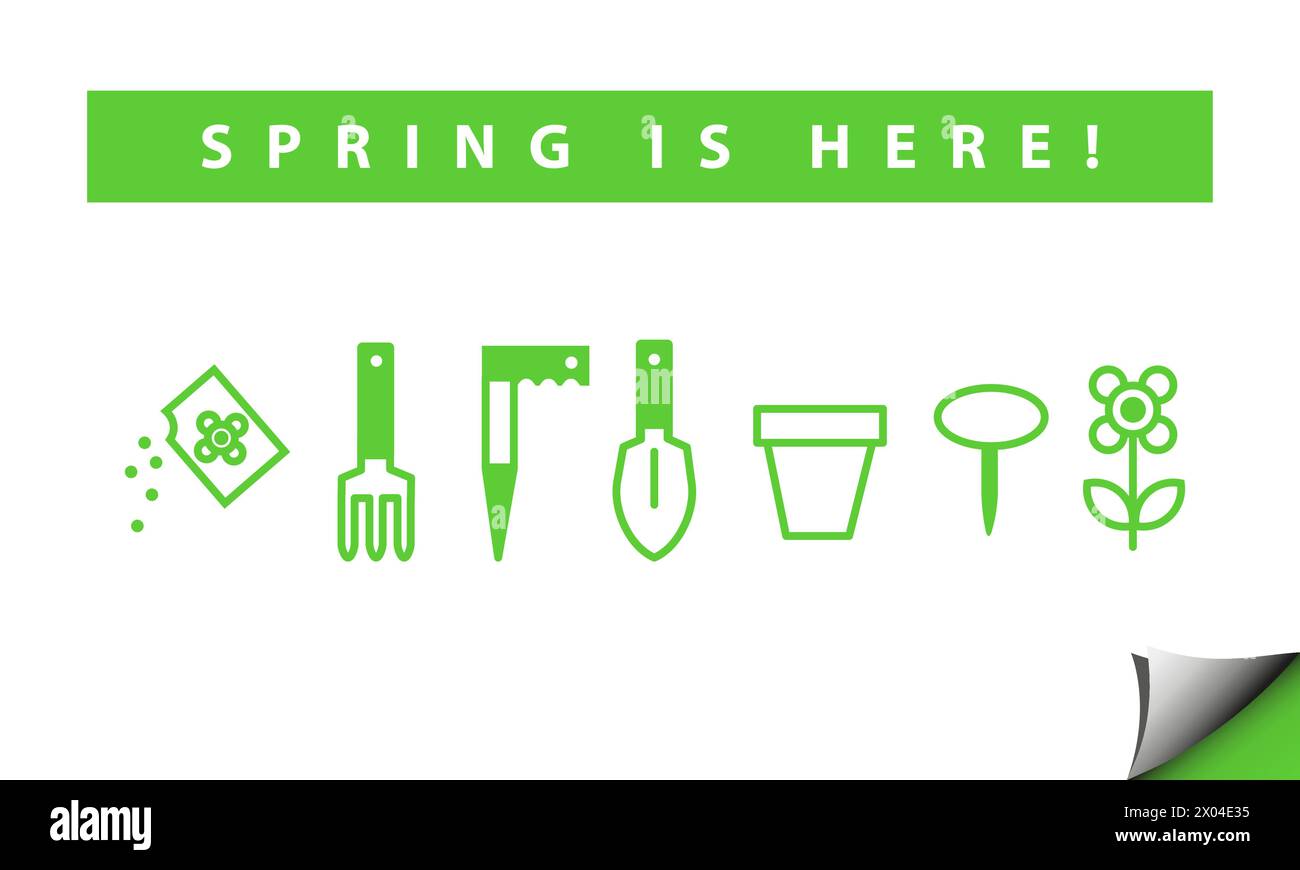 Spring gardening tools for planting. Set of icons. Stock Vector