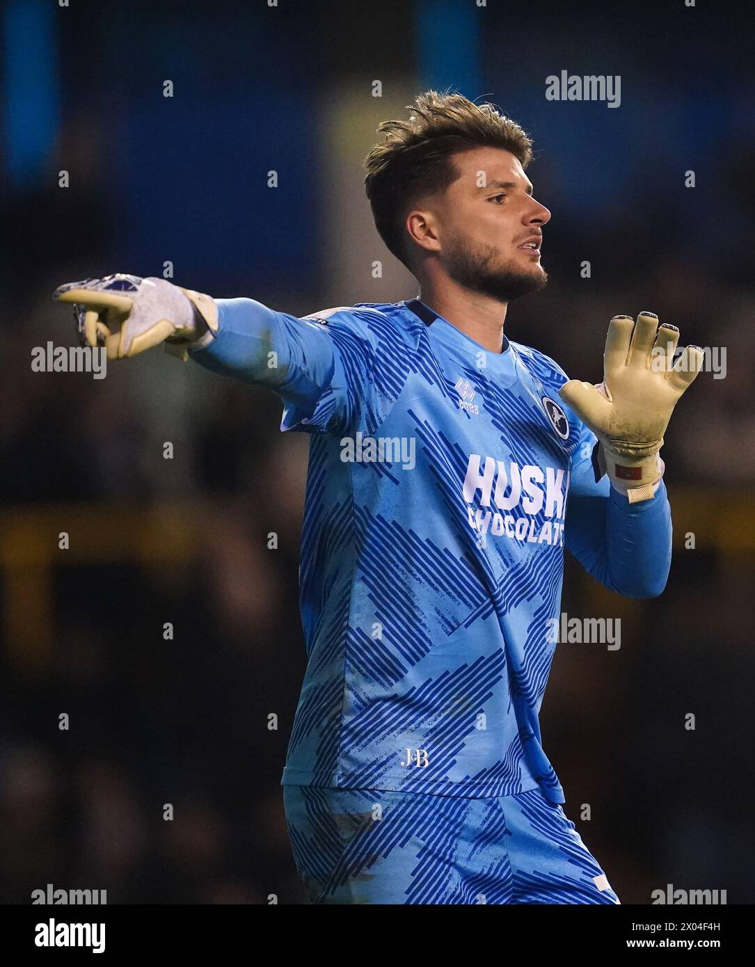 Millwall goalkeeper Matija Sarkic during the Sky Bet Championship match at The Den, London. Picture date: Tuesday April 9, 2024. Stock Photo
