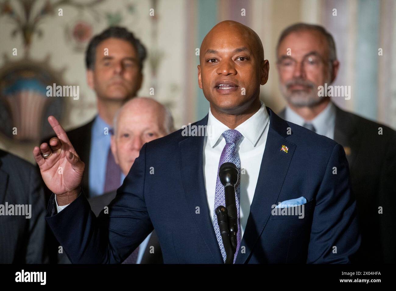 Governor Wes Moore (Democrat of Maryland) offers remarks during a press ...