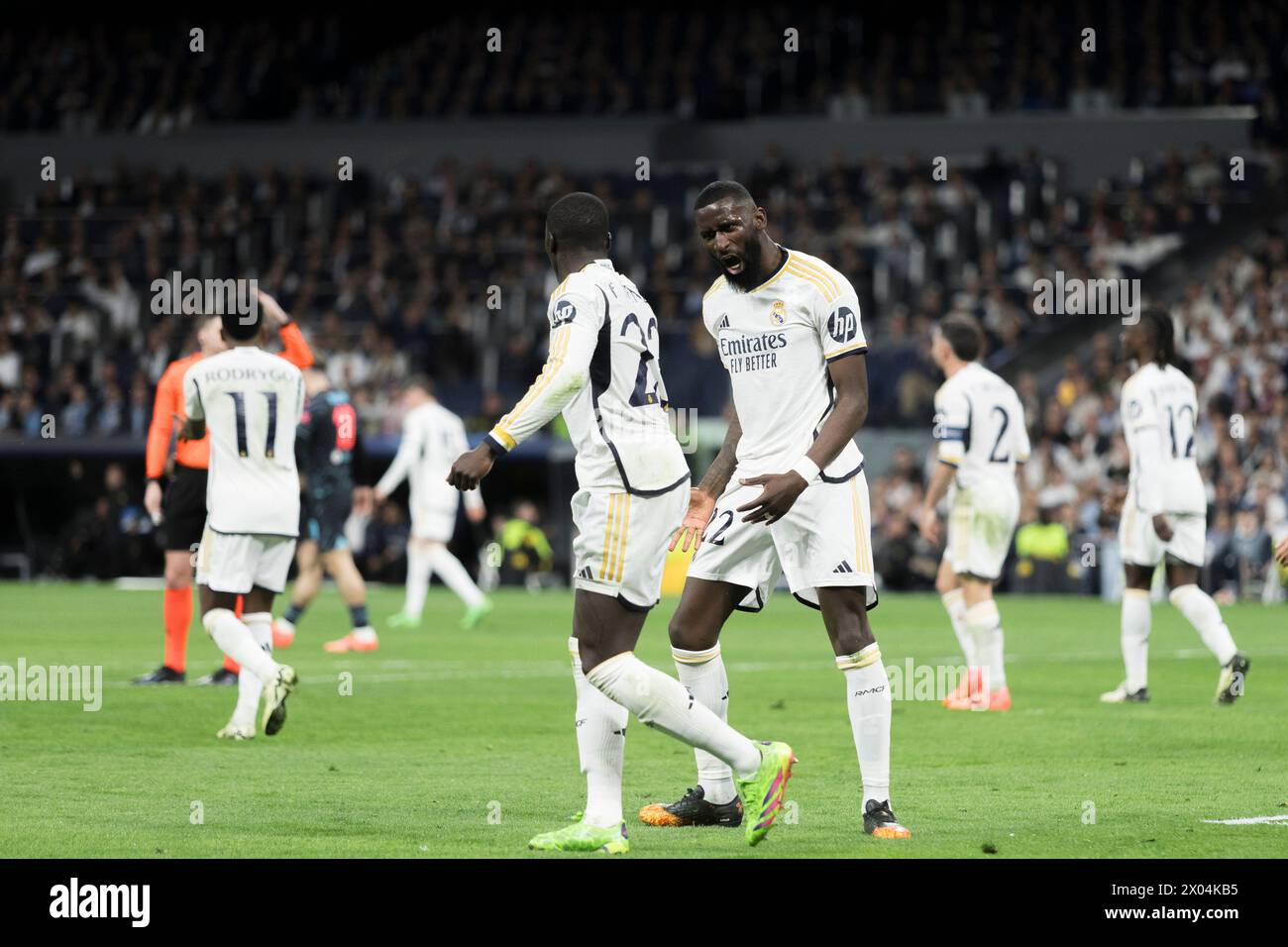MADRID, SPAIN - APRIL 9:Antonio Rudiger of Real Madrid during the UEFA Champions League 2023/24 round of 8 first leg match between Real Madrid and Manchester City at Santiago Bernabeu Stadium. Credit: Guille Martinez/AFLO/Alamy Live News Stock Photo