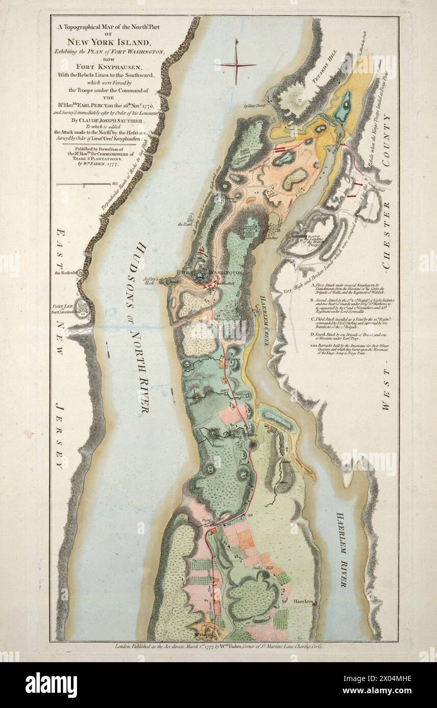 A topographical map of the north - A Topographical Map Of The North Part Of New York Island Exhibiting The Plan Of Fort Washington Now Fort Knyphausen Source William Faden North American Atlas 1777 2X04MHE