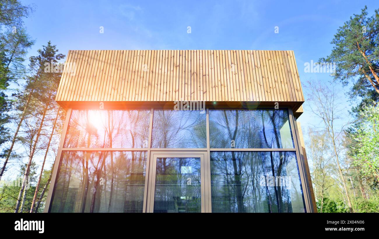 New single family house. Residential home with modern wooden facade ...