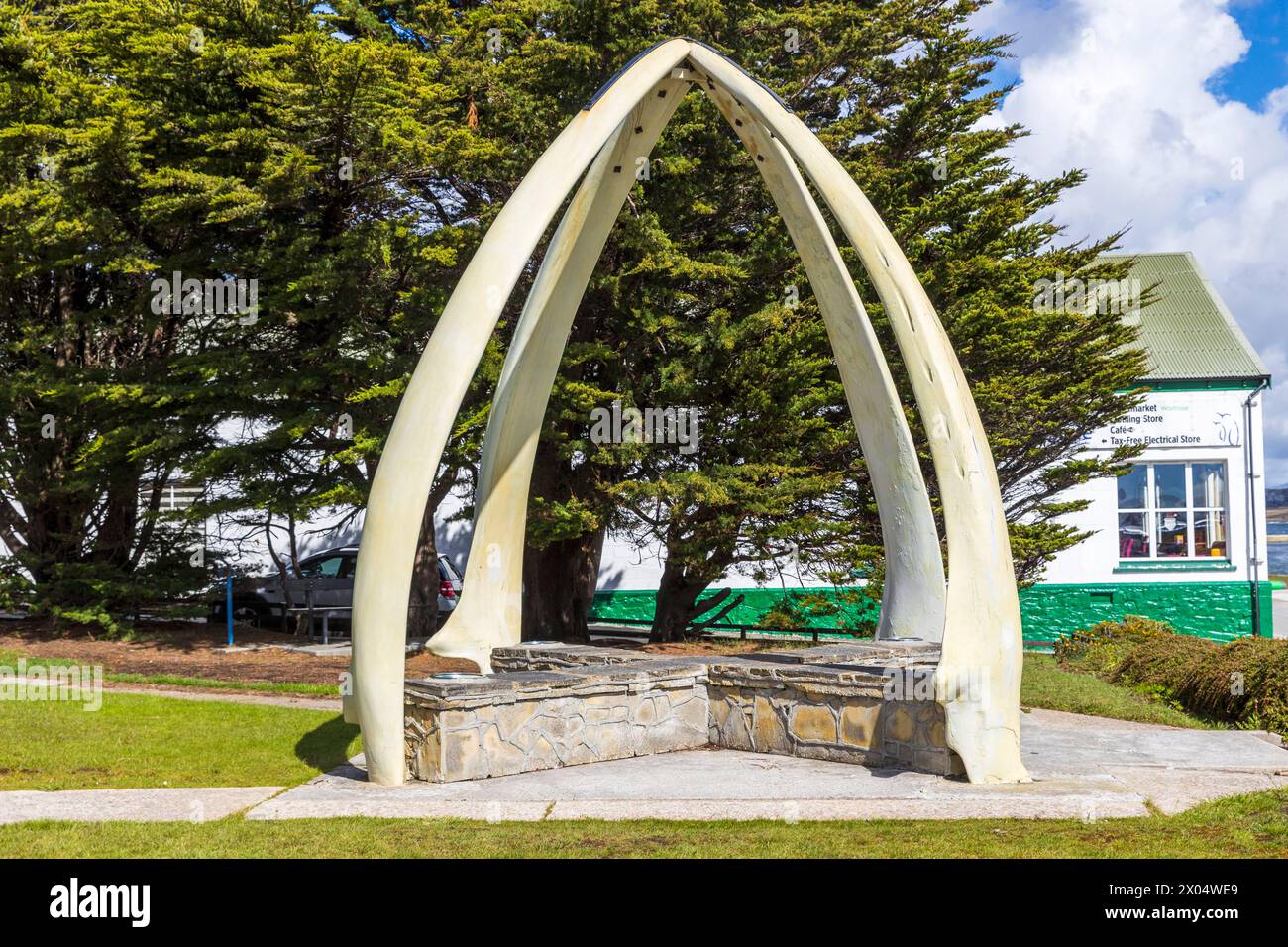 Whalebone Arch, Stanley, Falkland Islands, Saturday, December 02, 2023. Photo: David Rowland / One-Image.com Stock Photo