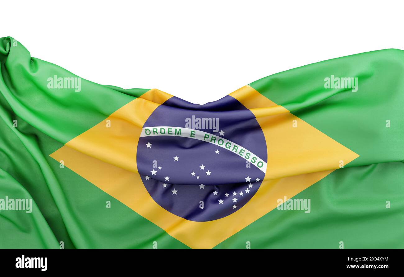 Flag of Brazil isolated on white background with copy space above. 3D ...
