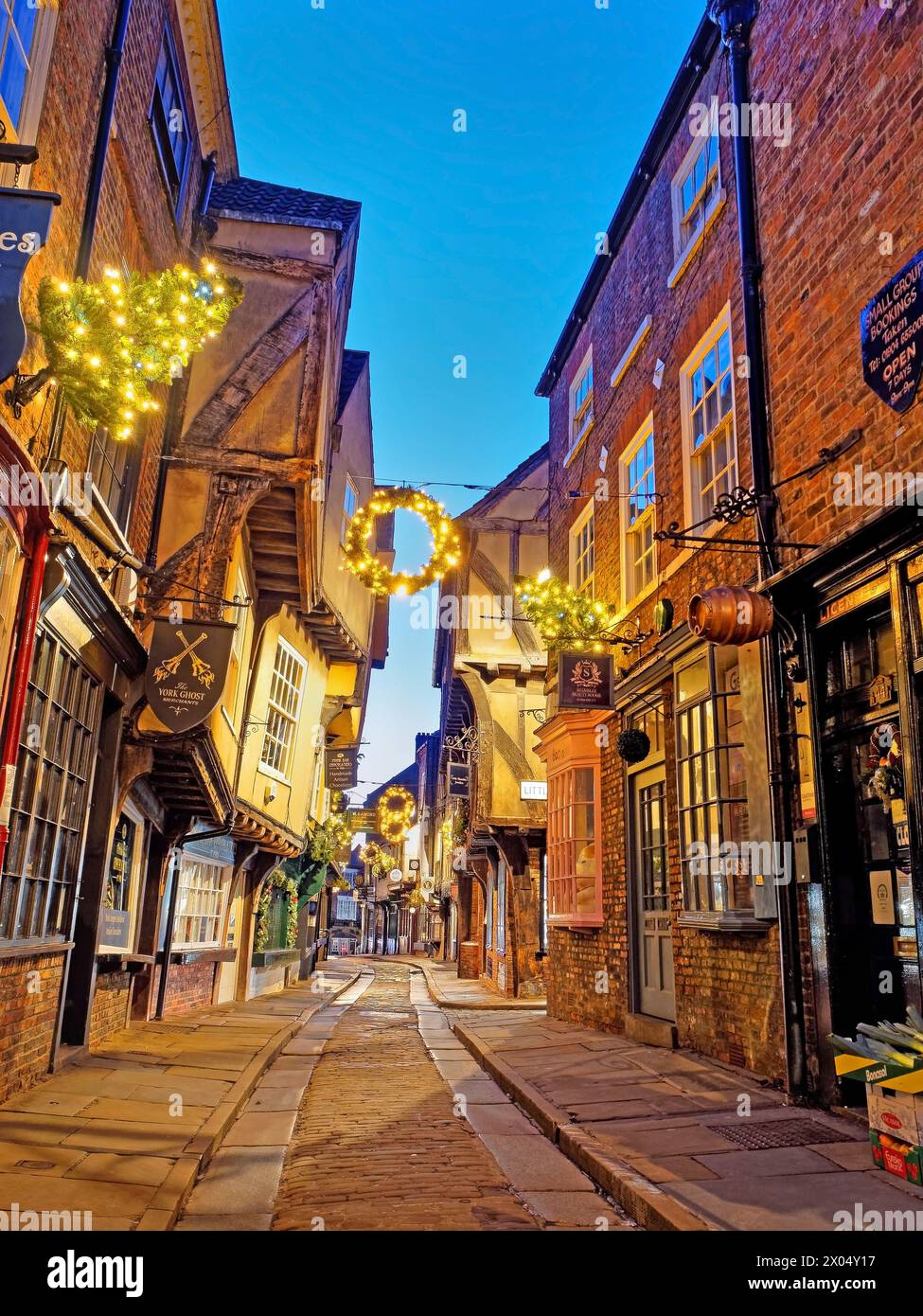 UK, North Yorkshire, York, The Shambles at night Stock Photo