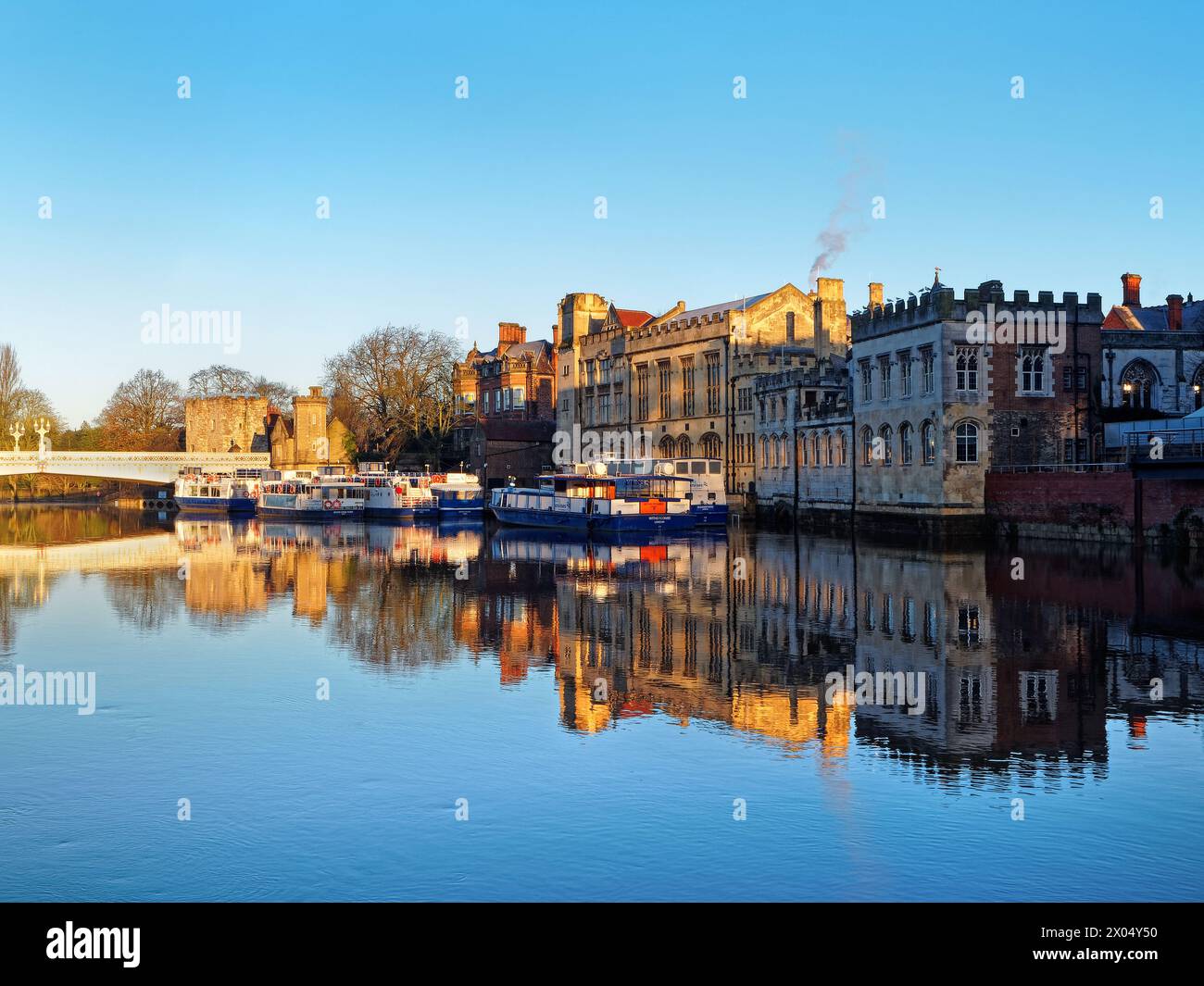 UK, North Yorkshire, York, Lendal Tower, Lendal Bridge and York Guildhall next to the River Ouse. Stock Photo