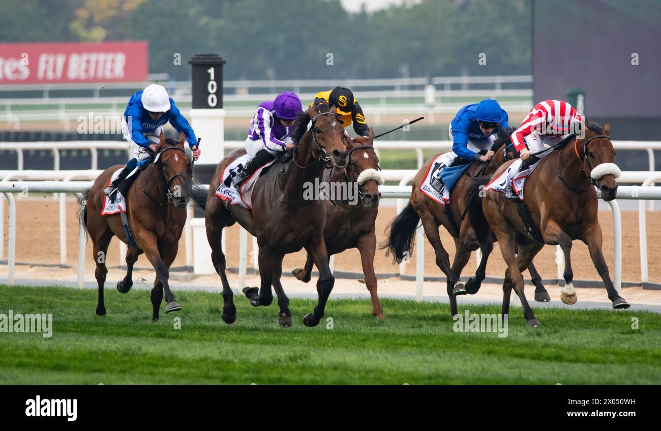 Tower of London and Ryan Moore win the 2024 renewal of the G2 Dubai Gold Cup for trainer Aidan O'Brien, 30/03/24. Credit JTW Equine Images / Alamy. Stock Photo