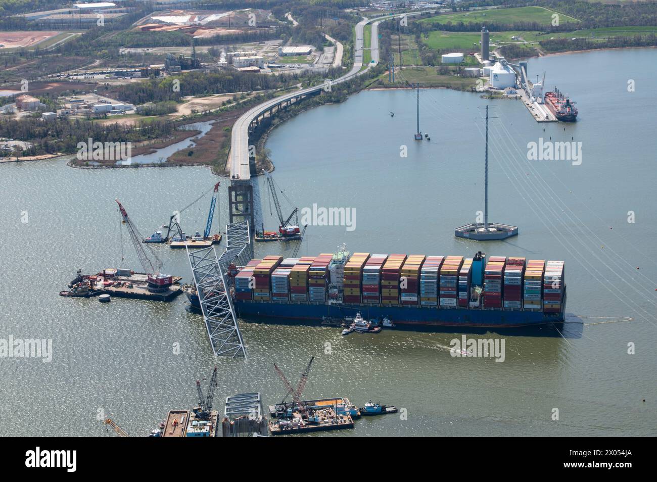 An aerial image of the Unified Command response operations in Baltimore ...