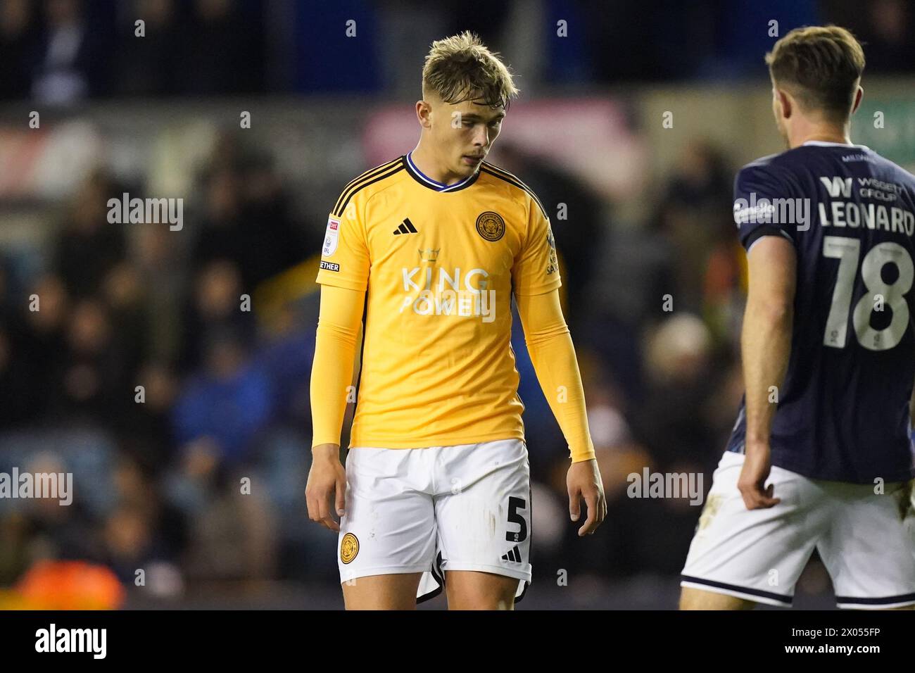 London, UK. 09th Apr, 2024. Callum Doyle of Leicester City during the Millwall FC v Leicester City FC sky bet EFL Championship match at The Den, London, England, United Kingdom on 9 April 2024 Credit: Every Second Media/Alamy Live News Stock Photo