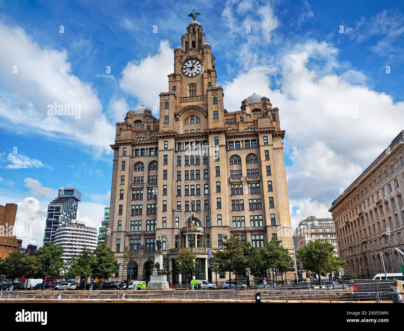 UK, Liverpool, Pier Head, Royal Liver Building. Stock Photo