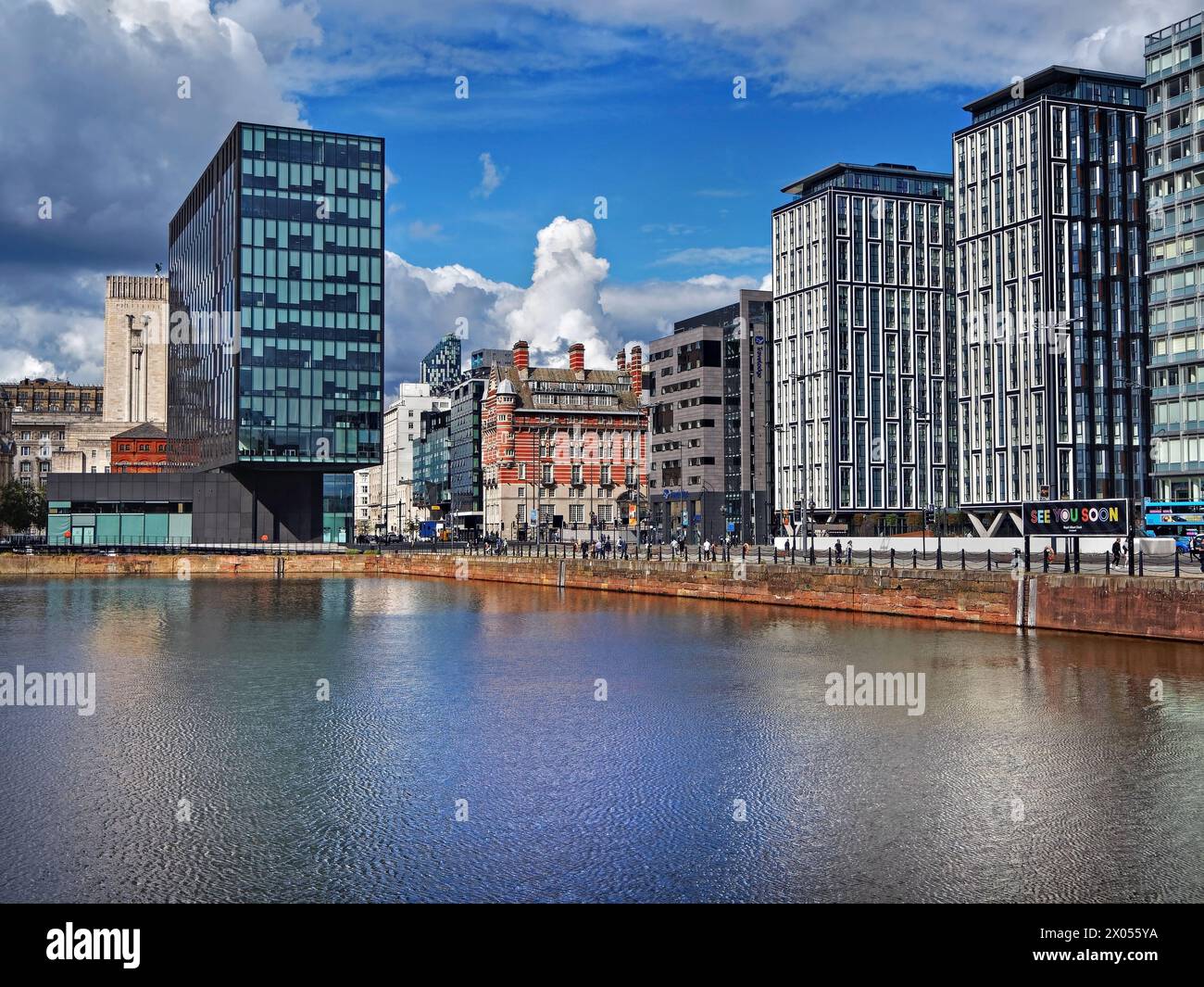 UK, Liverpool, Canning Dock and Waterfront Buildings. Stock Photo