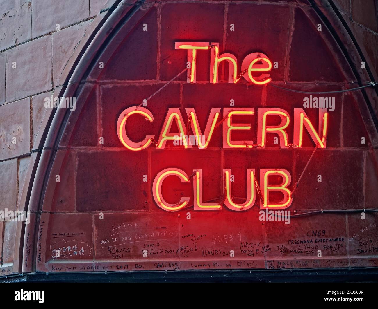 UK, Liverpool, The Cavern Club Neon Sign on Mathew Street Stock Photo ...