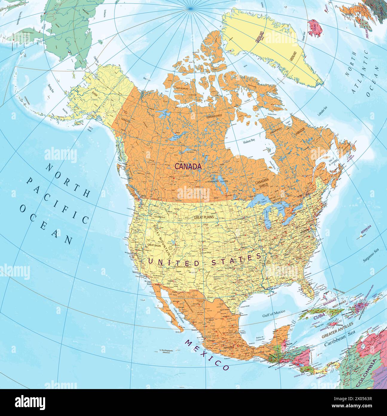 Detailed political map of North - Detailed Political Map Of North America 2X0563R 