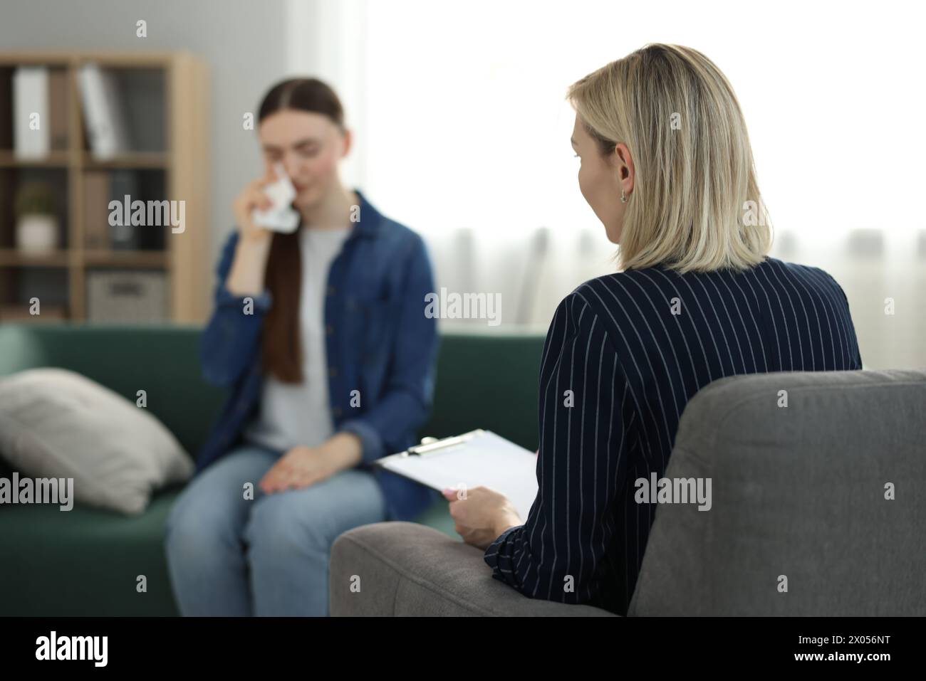 Professional psychotherapist working with patient in office Stock Photo