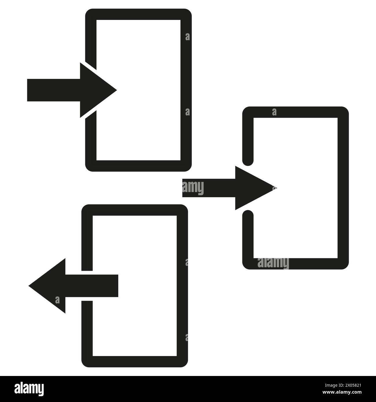 Data flow diagram. Rectangular process blocks. Arrows indicating ...