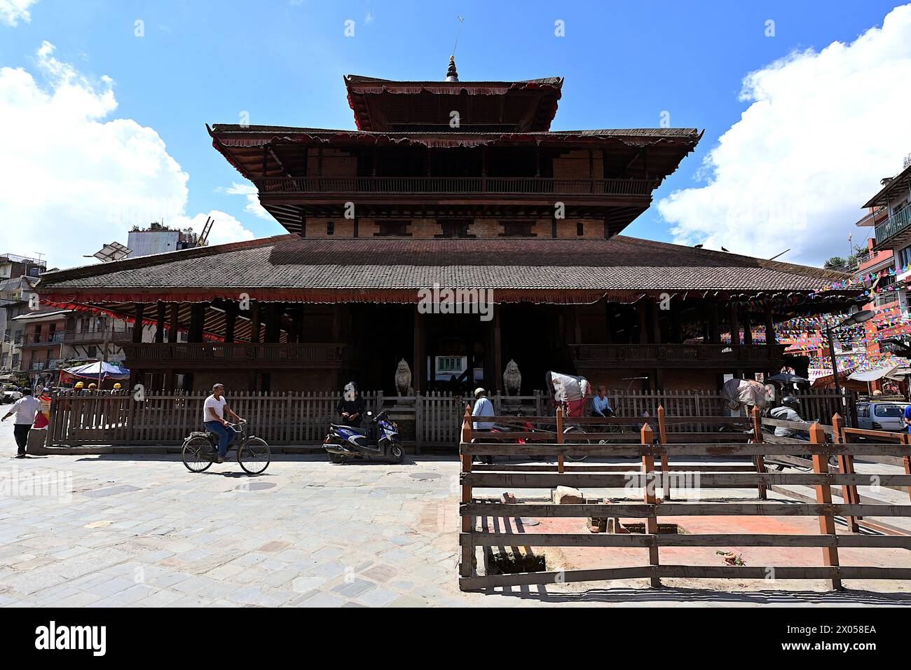 Kathmandu, Nepal - Sep 21 2023: Kasthamandap 'Wood-Covered Shelter', reconstructed following in the 2015 earthquake, is said to have the city its name Stock Photo