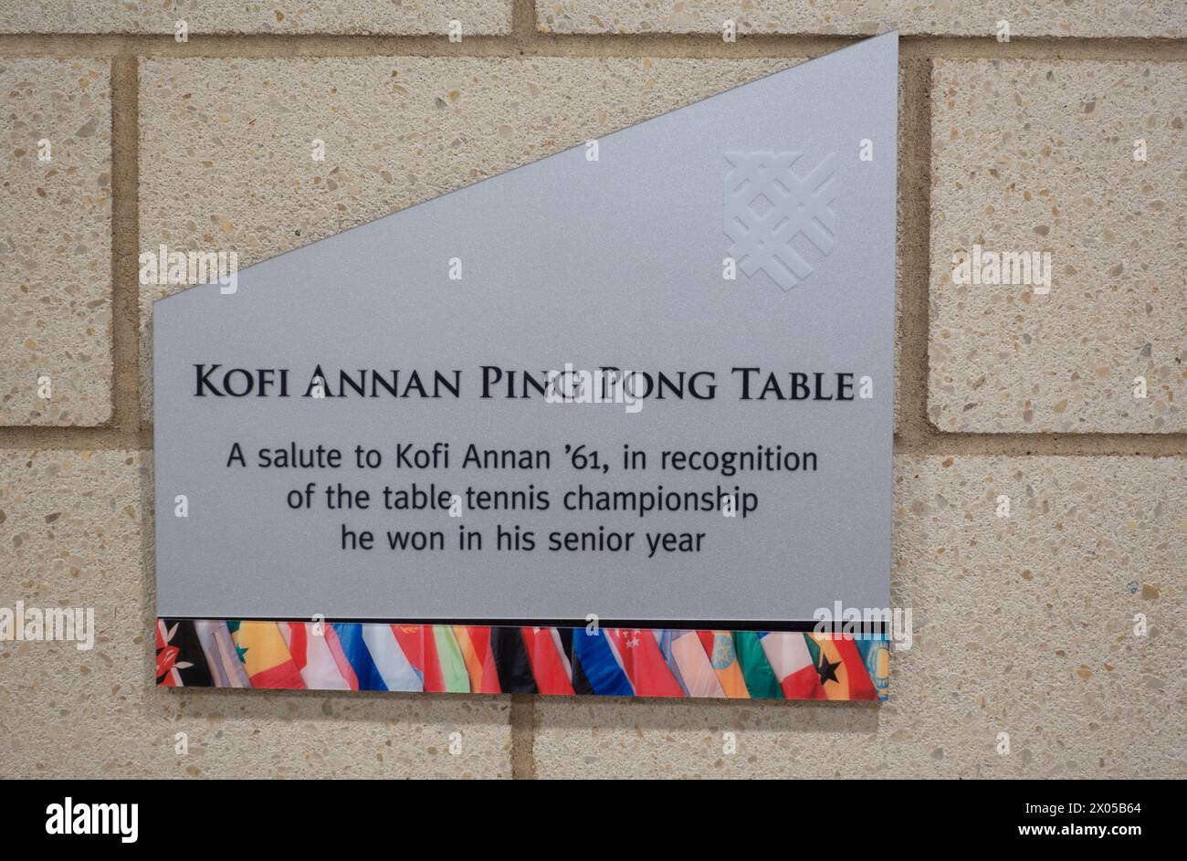 Ping pong table dedicated to Kofi Annan at Macalester College, was Secretary General of the United Nations. St Paul Minnesota MN USA Stock Photo