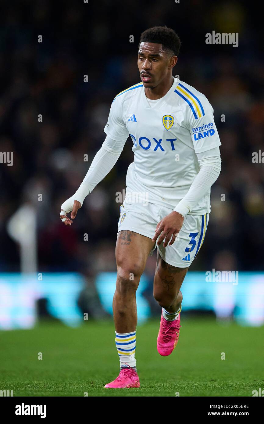 LEEDS, ENGLAND - APRIL 09: Junior Firpo Left-Back of Leeds United in action during the Sky Bet Championship match between Leeds United and Sunderland at Elland Road Stadium on April 09, 2024 in Leeds, England. (Photo By Francisco Macia/Photo Players Images) Stock Photo