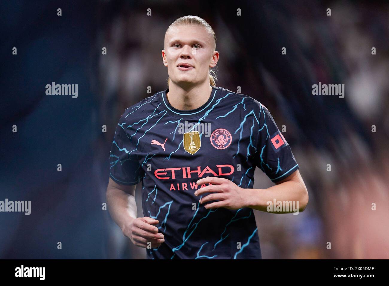 Madrid, Spain. 09th Apr, 2024. Erling Haaland of Manchester City FC seen during the UEFA Champions League quarterfinal first leg football match between Real Madrid CF and Manchester City FC at the Santiago Bernabeu Stadium. Final score; Real Madrid 3:3 Manchester City Credit: SOPA Images Limited/Alamy Live News Stock Photo