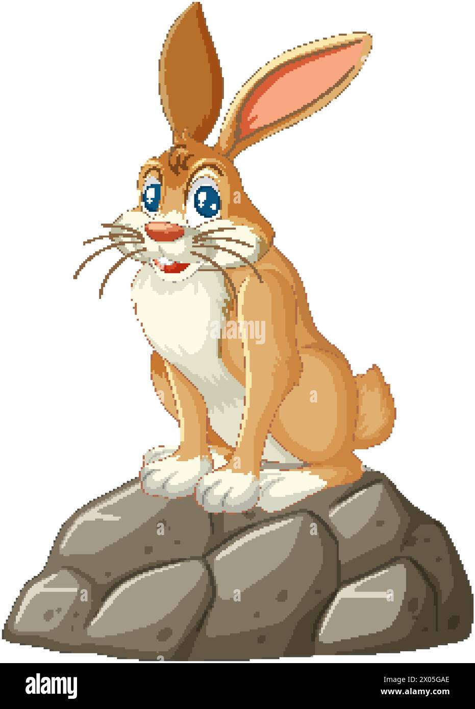 A happy cartoon rabbit sitting on a stone Stock Vector Image & Art - Alamy