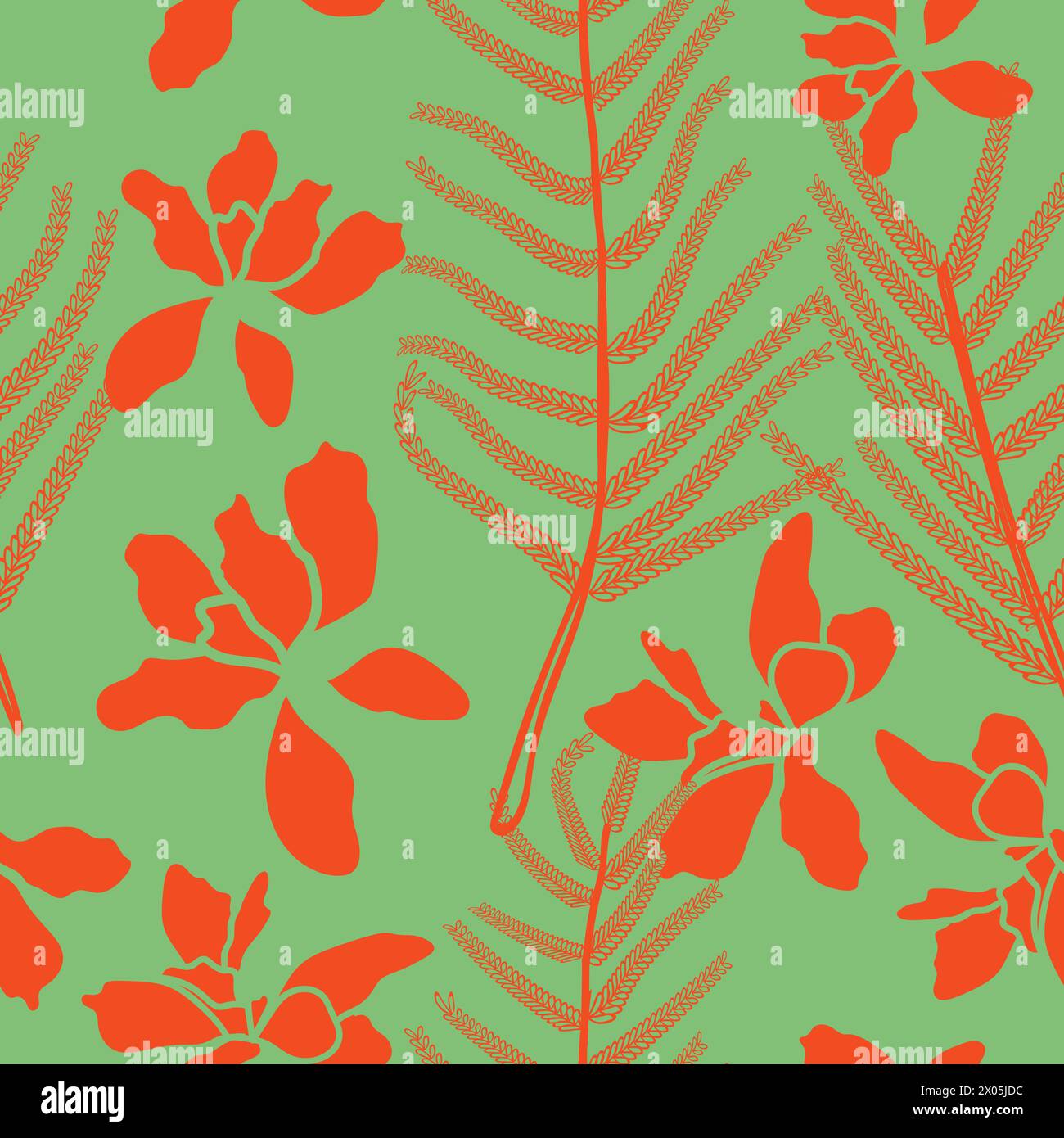 Floral vector seamless pattern background. Mimosa pudica leaves illustration textile design. Commonly found in the Southern United States.  Stock Vector
