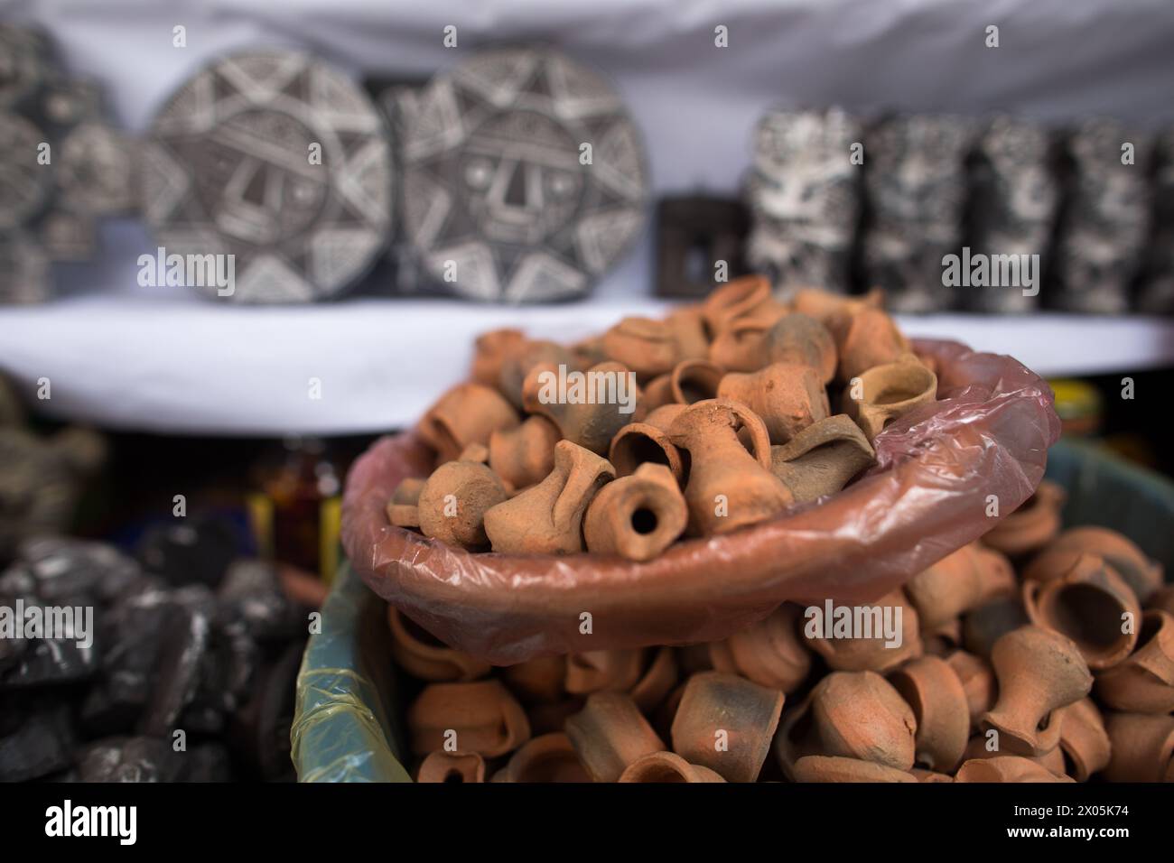 Artisan crafts, lamb foetuses, minerals, remedies and other magical and superstitious things for sale at the Witches Market in La Paz Bolivia Stock Photo