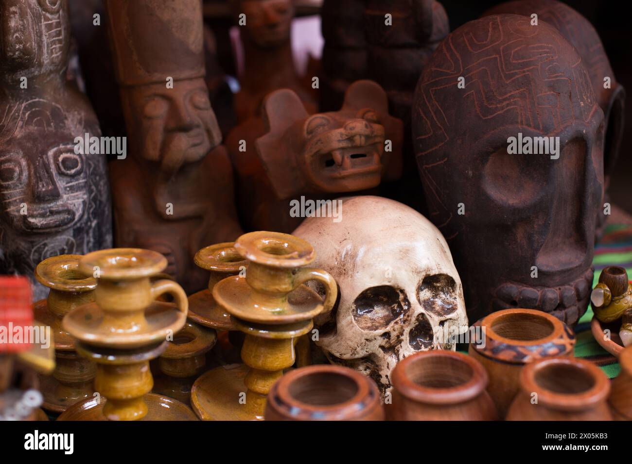Artisan crafts, lamb foetuses, minerals, remedies and other magical and superstitious things for sale at the Witches Market in La Paz Bolivia Stock Photo