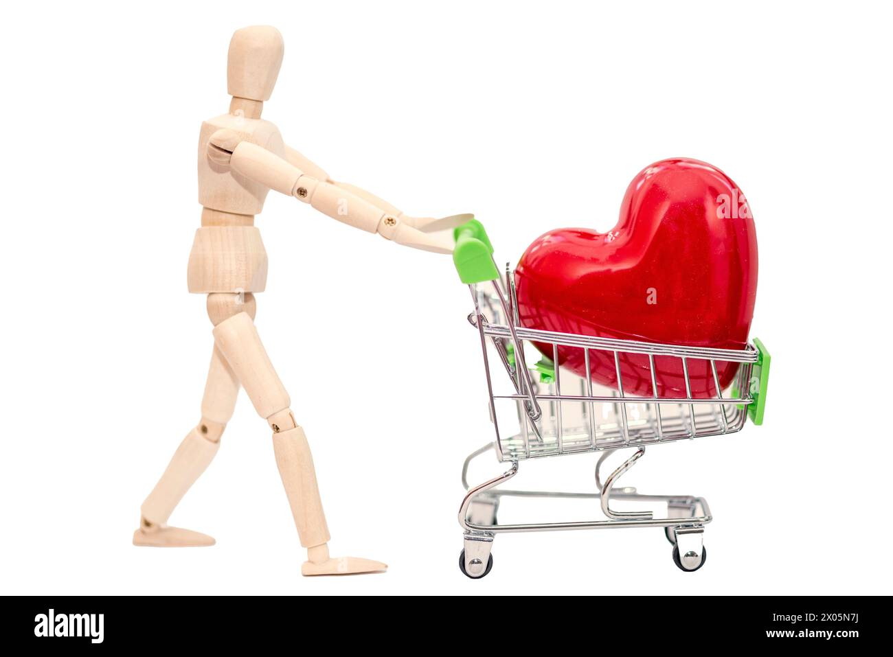 man shopping cart with heart Stock Photo