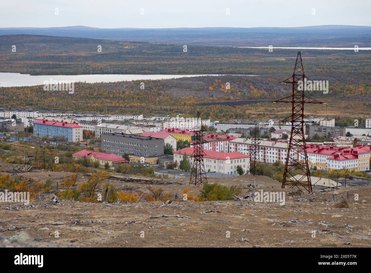 Nikel, a city in the Murmansk region on the border with Norway Stock Photo