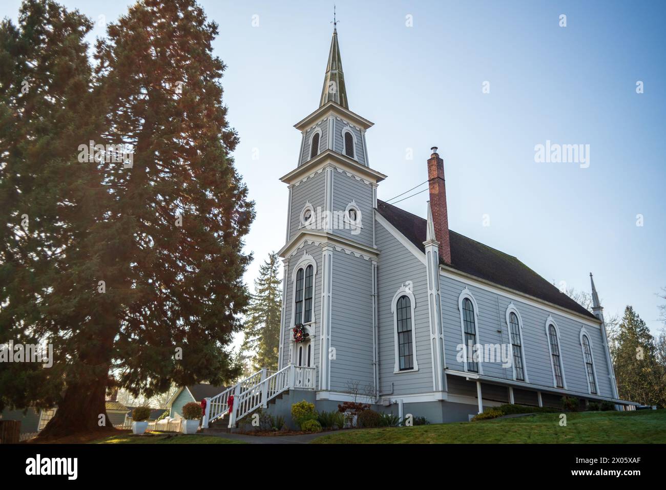Port Gamble Historic District, National Historic Landmark in Washington State, USA Stock Photo