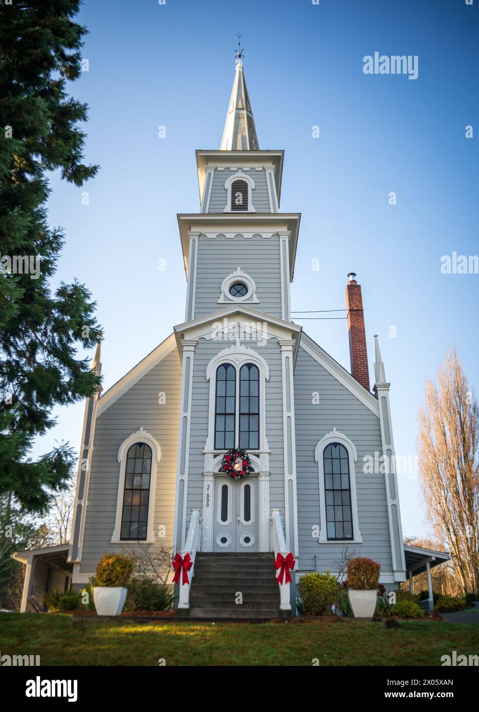 Port Gamble Historic District, National Historic Landmark in Washington State, USA Stock Photo