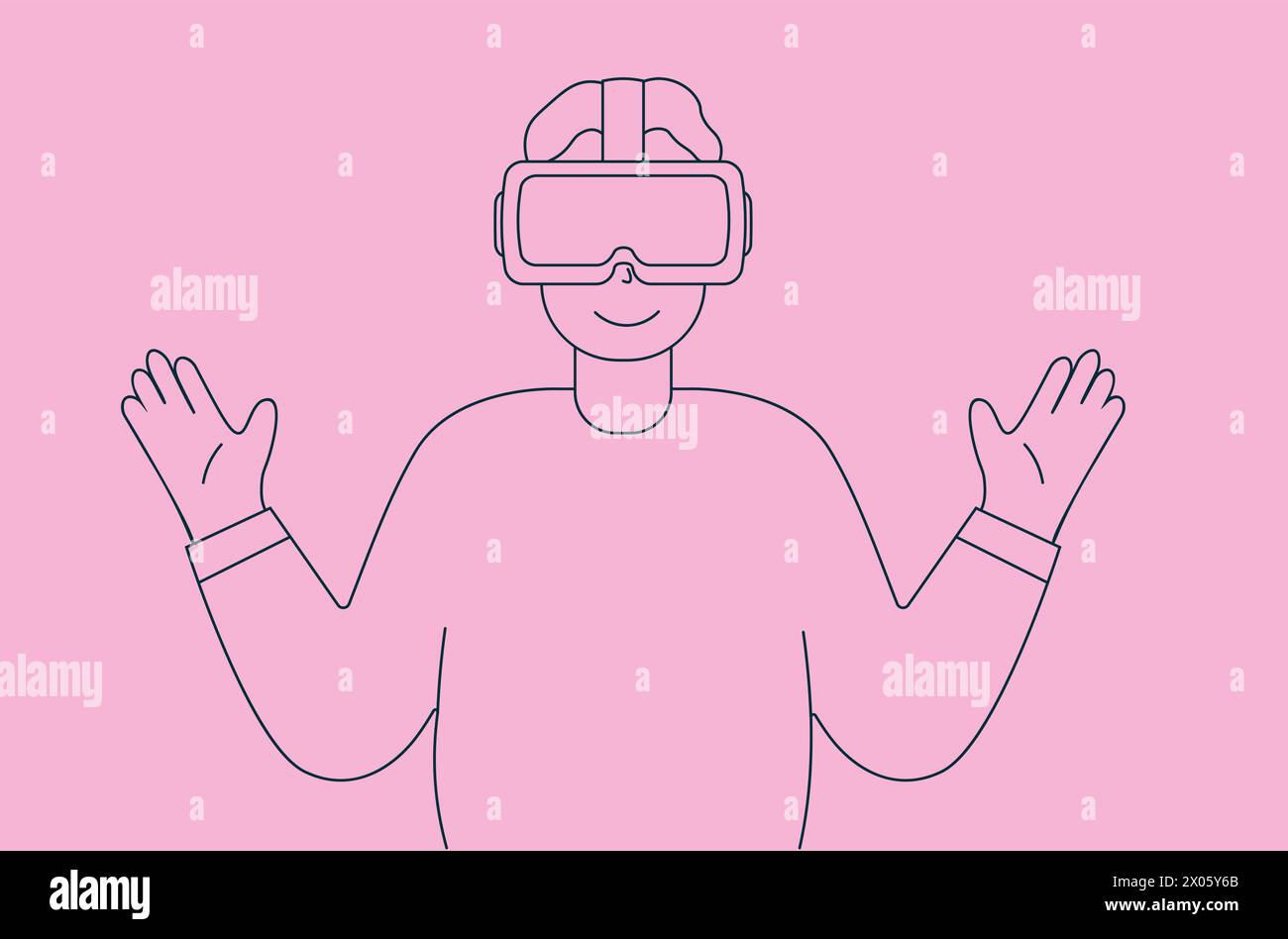 Flat illustration of a man in VR glasses, modern gadget. Stock Vector